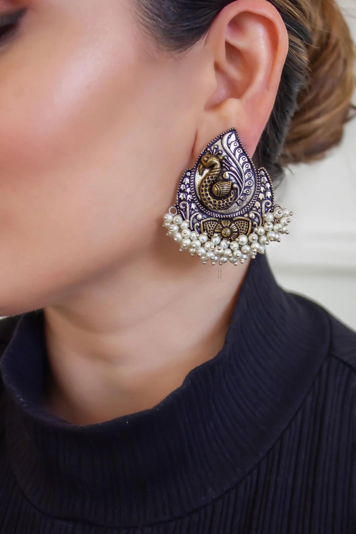 Shirin Ban Peacock Carved Earrings 