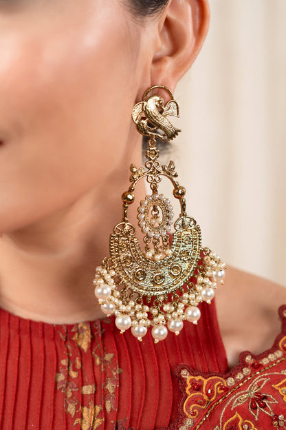 Yukta Kundan Work Temple Earrings 
