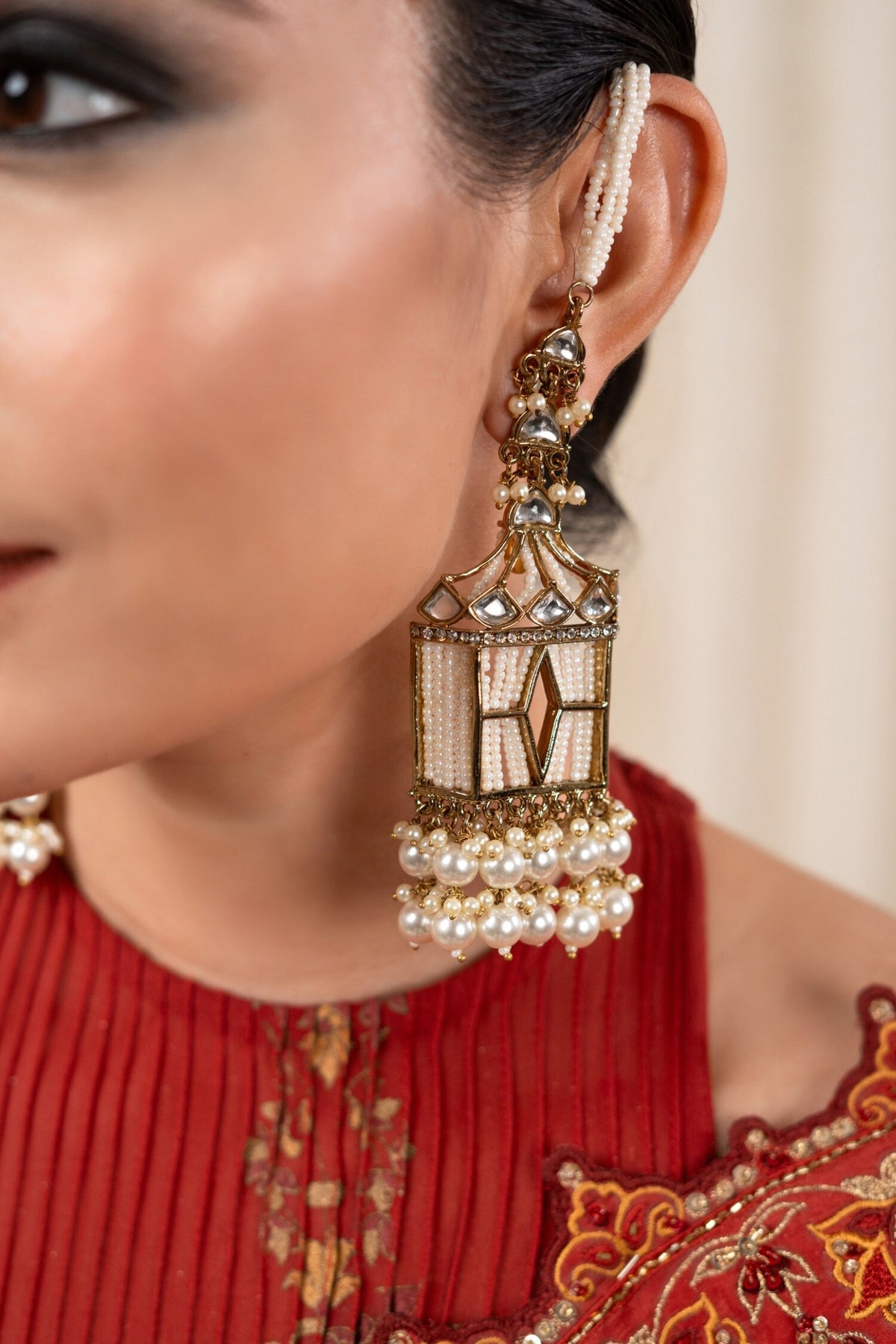 Rajkumari Kundan Polki Embellished Chandelier Earrings 