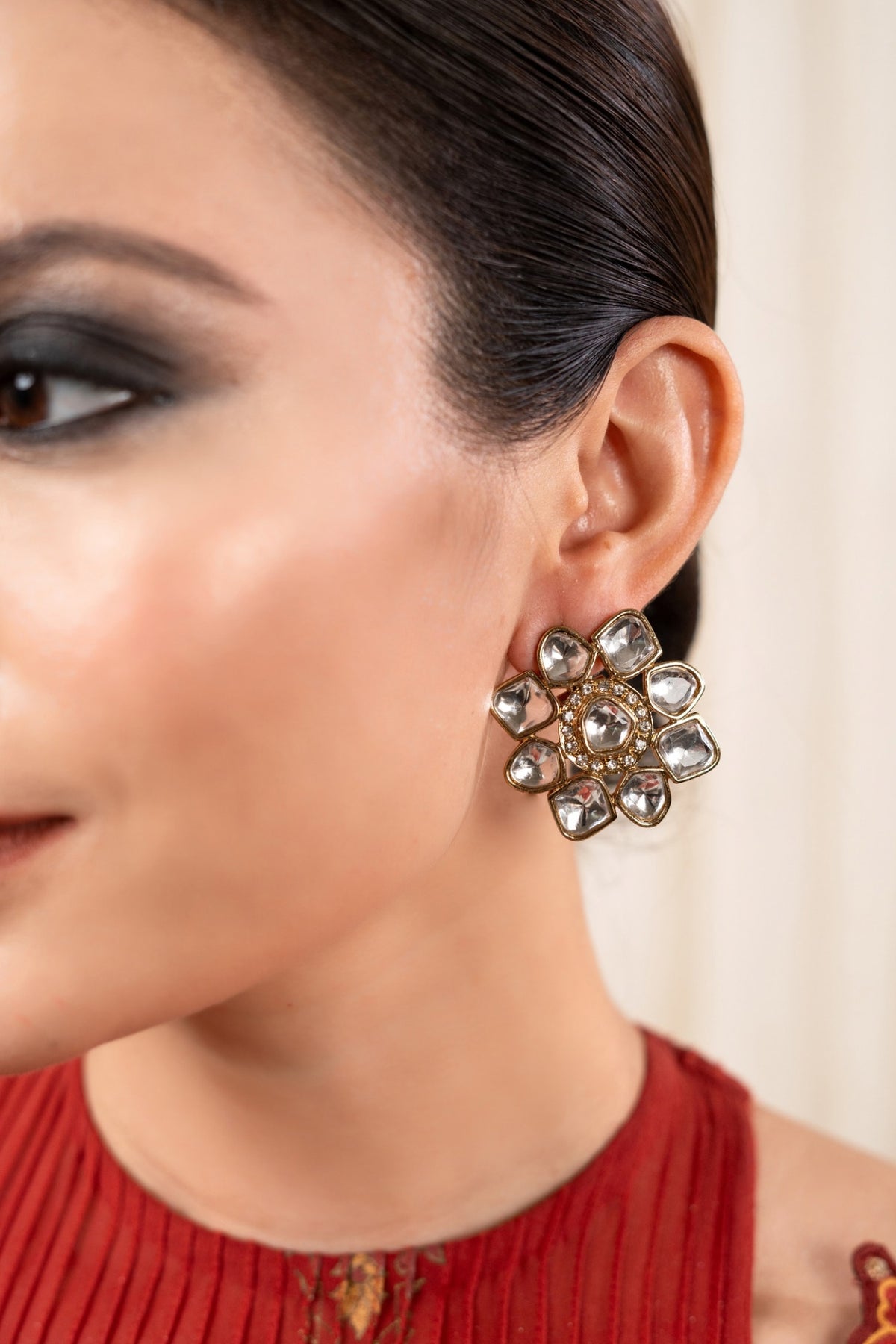 Ritika Kundan Polki Embellished Floral Studs 
