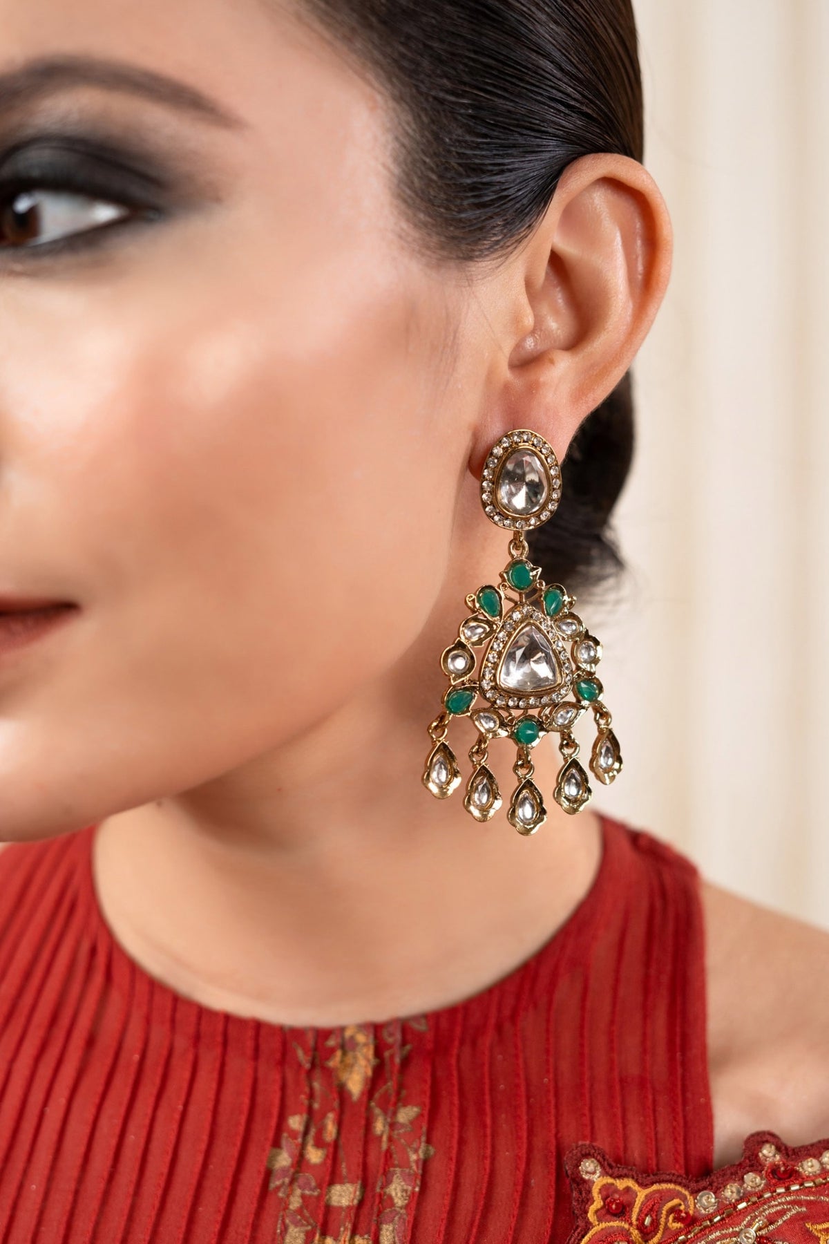 Devi Kundan Polki Embellished Dangler Earrings 