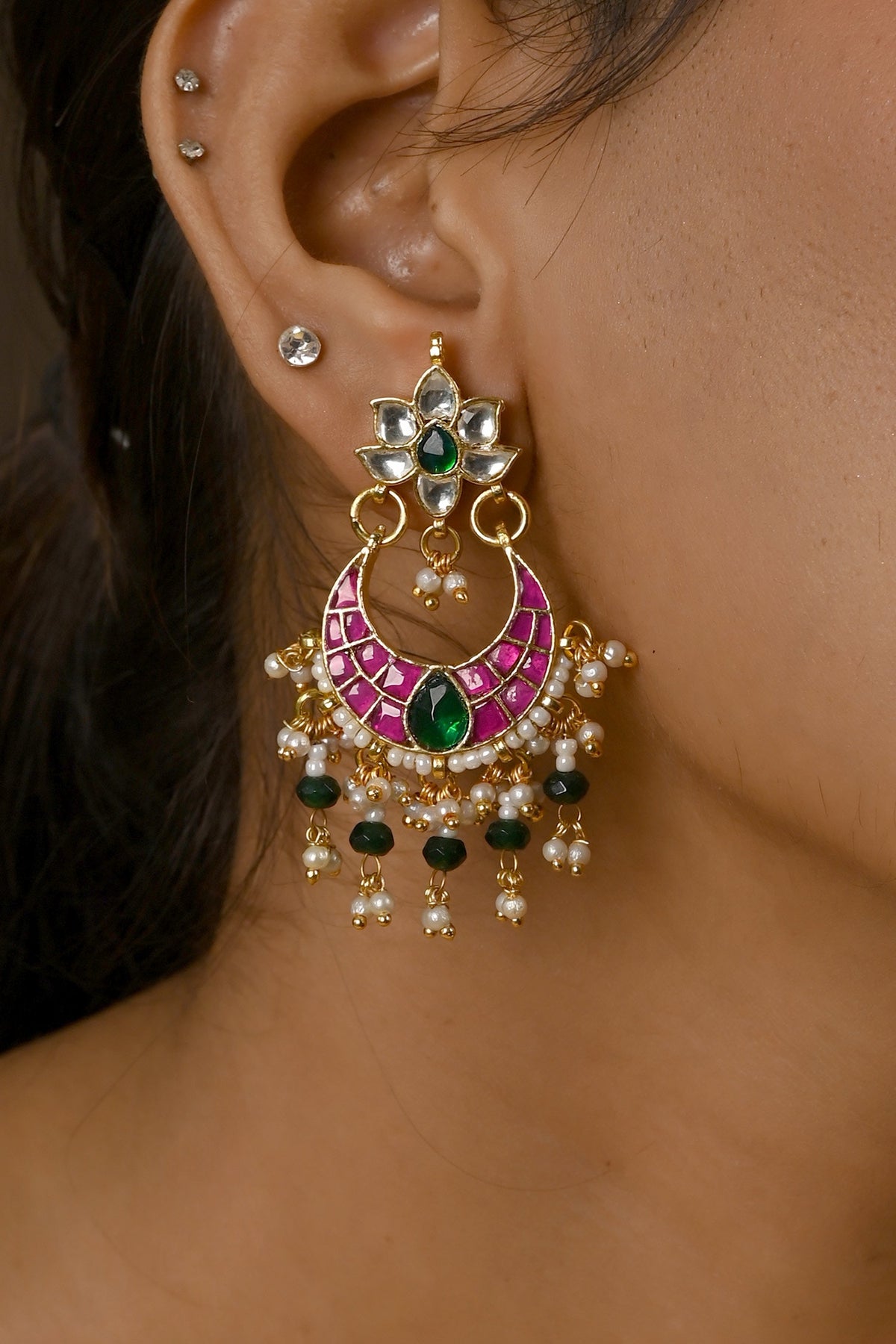 Kundan Embellished Chandbali Earrings 