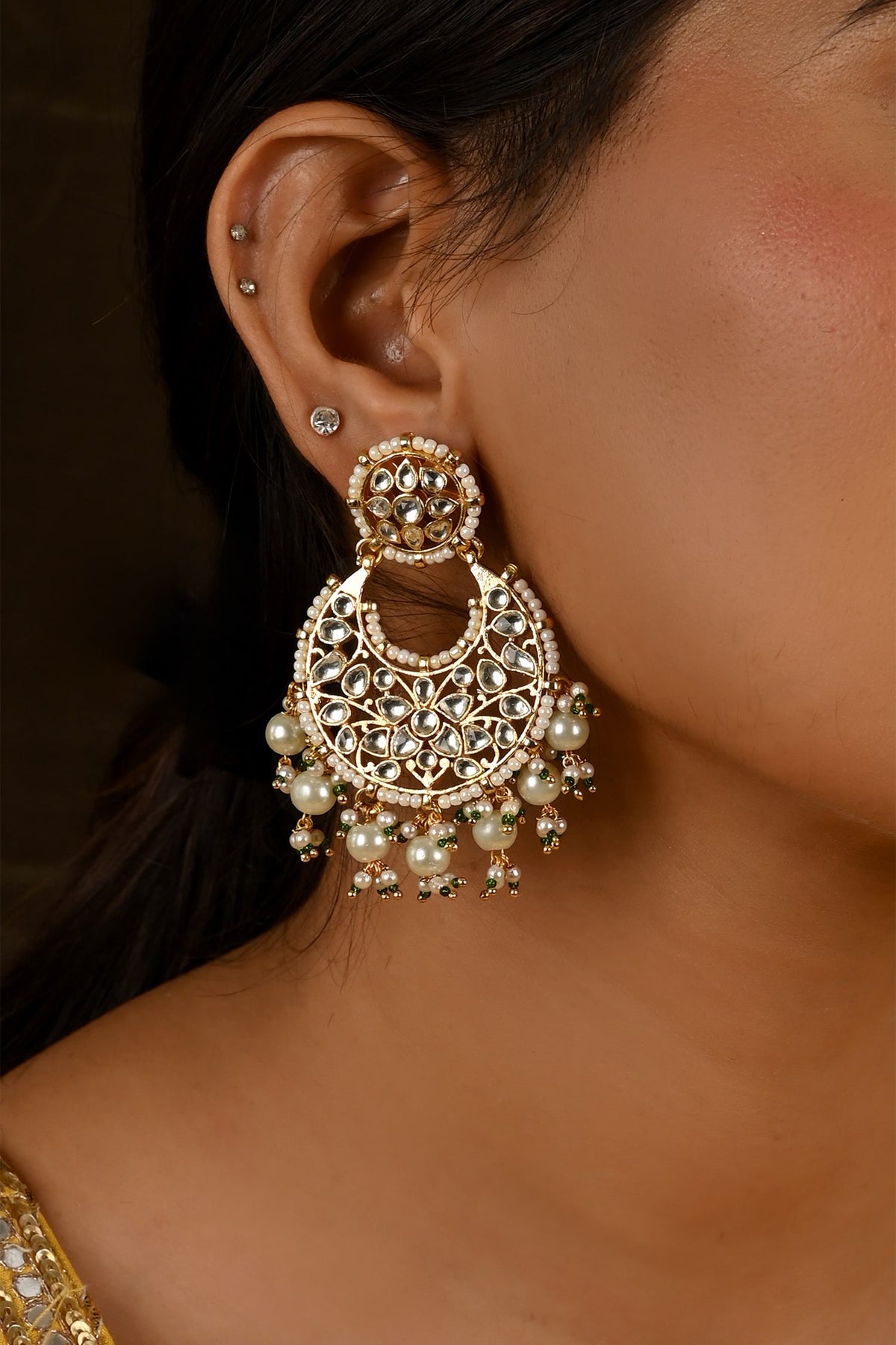 Floral Jaali Chandbali Earrings 