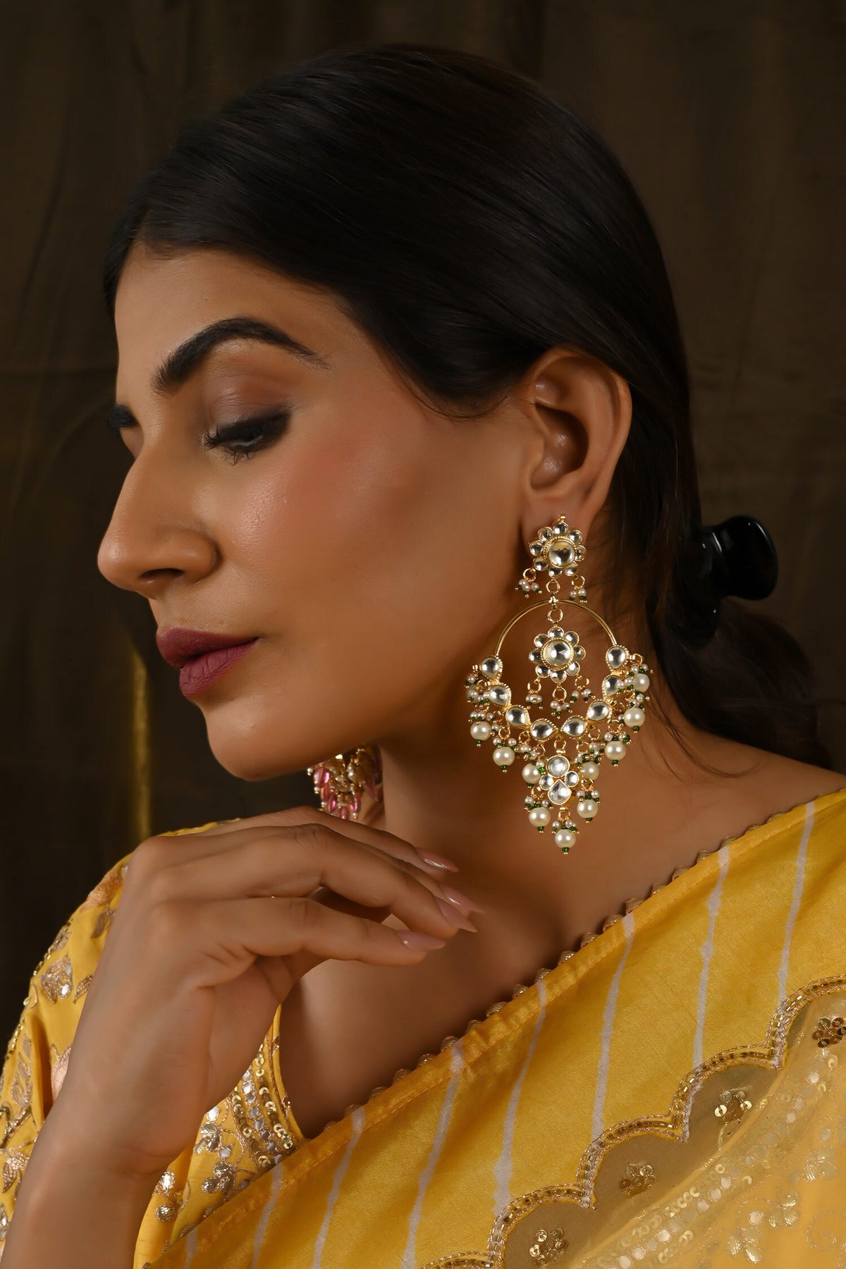 Kundan Drop Chandbali Earrings 