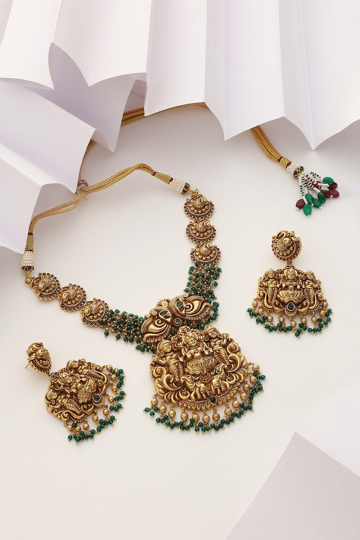 Carved Deity Temple Necklace Set 
