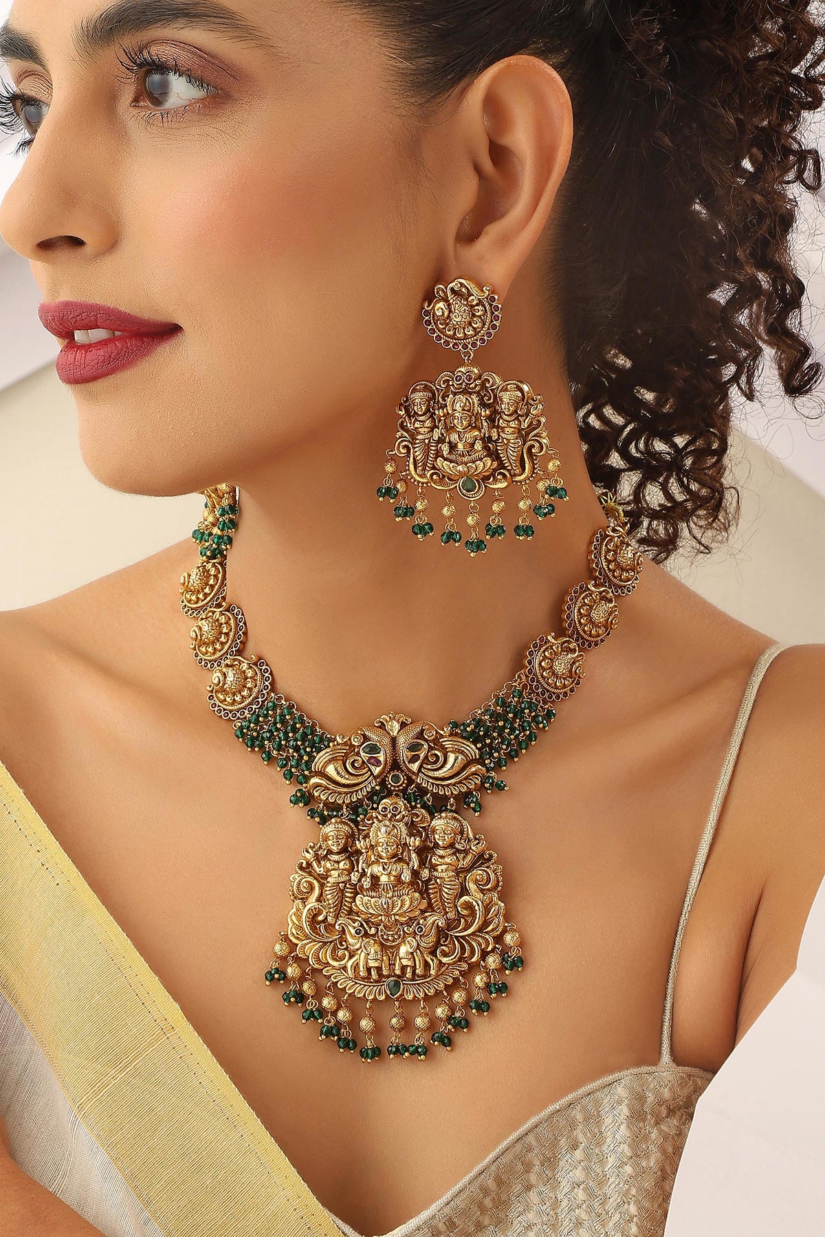 Carved Deity Temple Necklace Set 