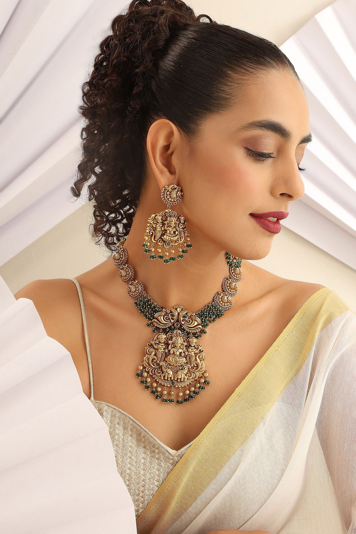 Carved Deity Temple Necklace Set 