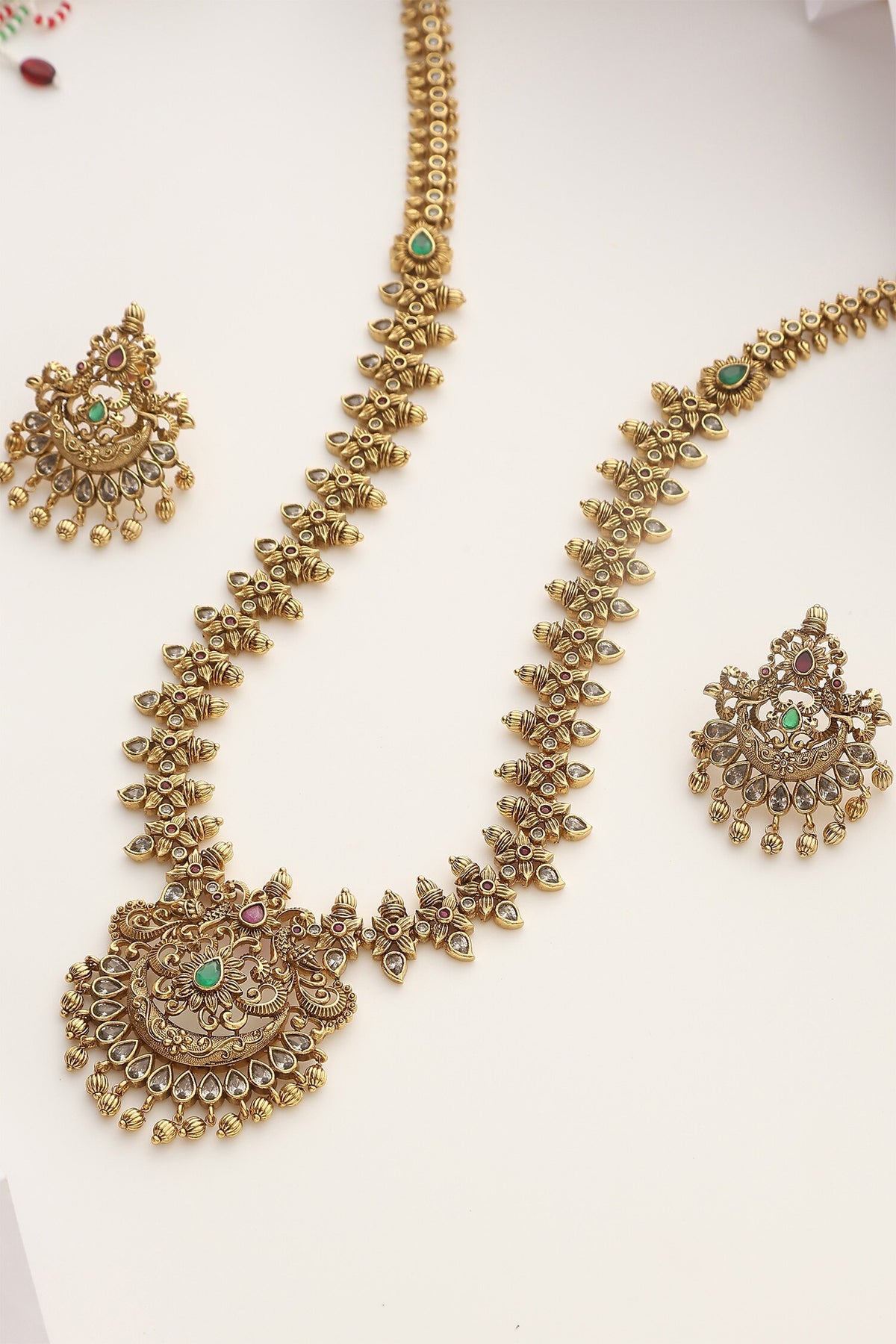 Floral Stone Studded Long Necklace Set 