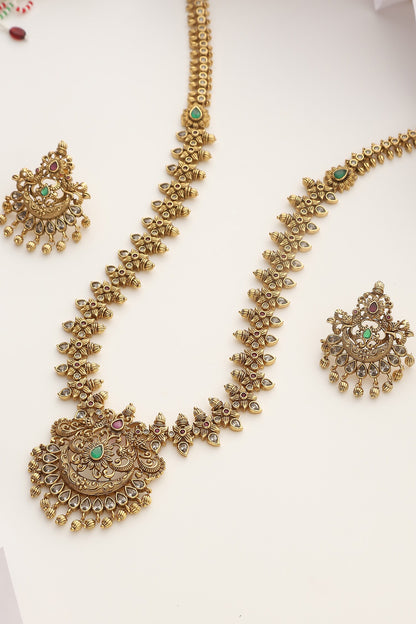 Floral Stone Studded Long Necklace Set 