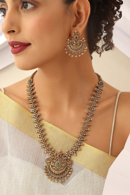 Floral Stone Studded Long Necklace Set 