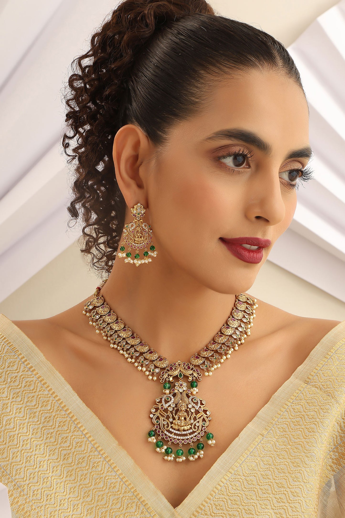 Laxmiji Pearl Tassel Temple Necklace Set 
