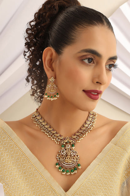 Laxmiji Pearl Tassel Temple Necklace Set 