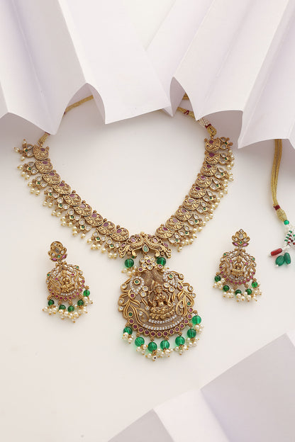 Laxmiji Pearl Tassel Temple Necklace Set 