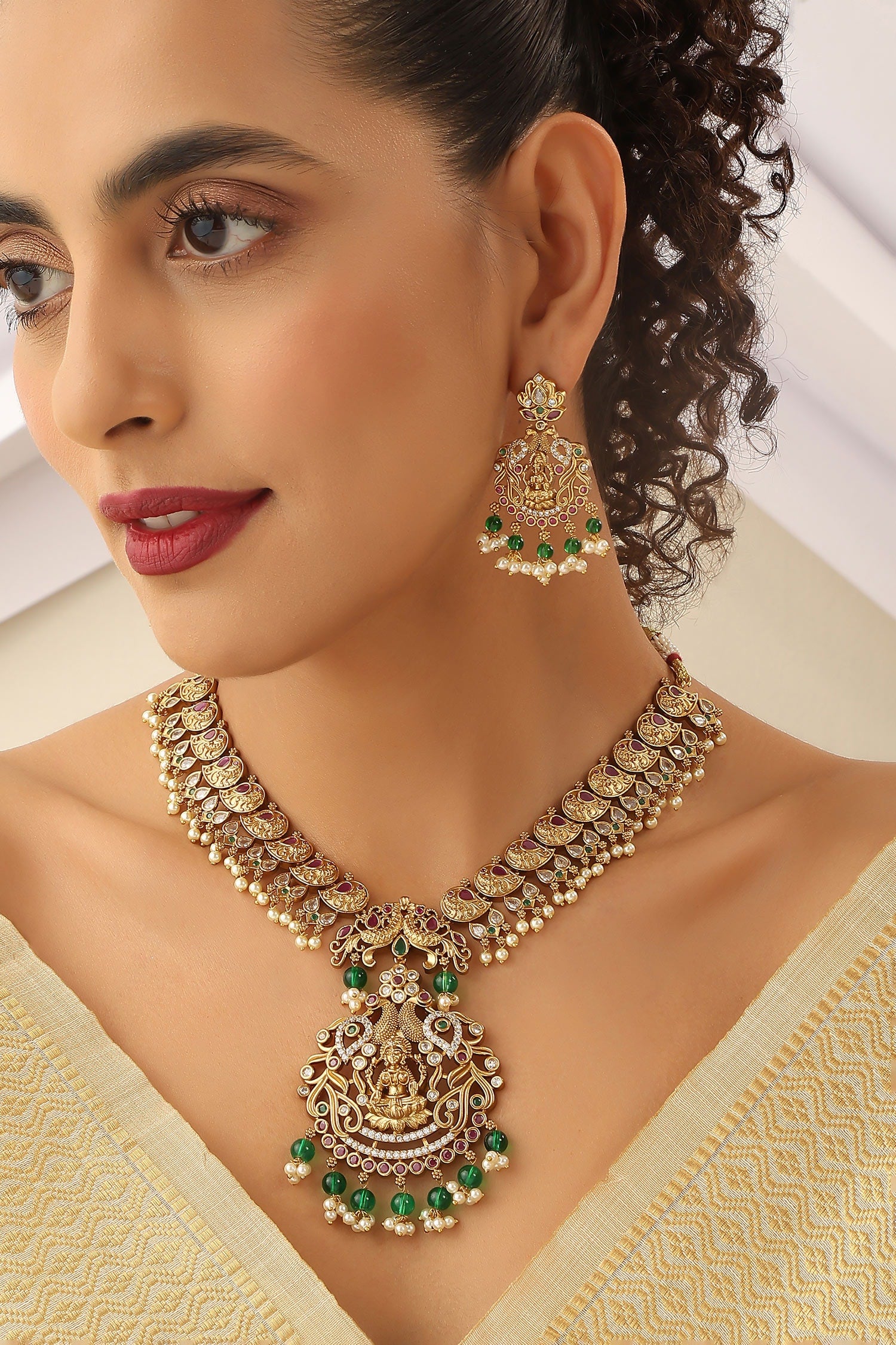 Laxmiji Pearl Tassel Temple Necklace Set 