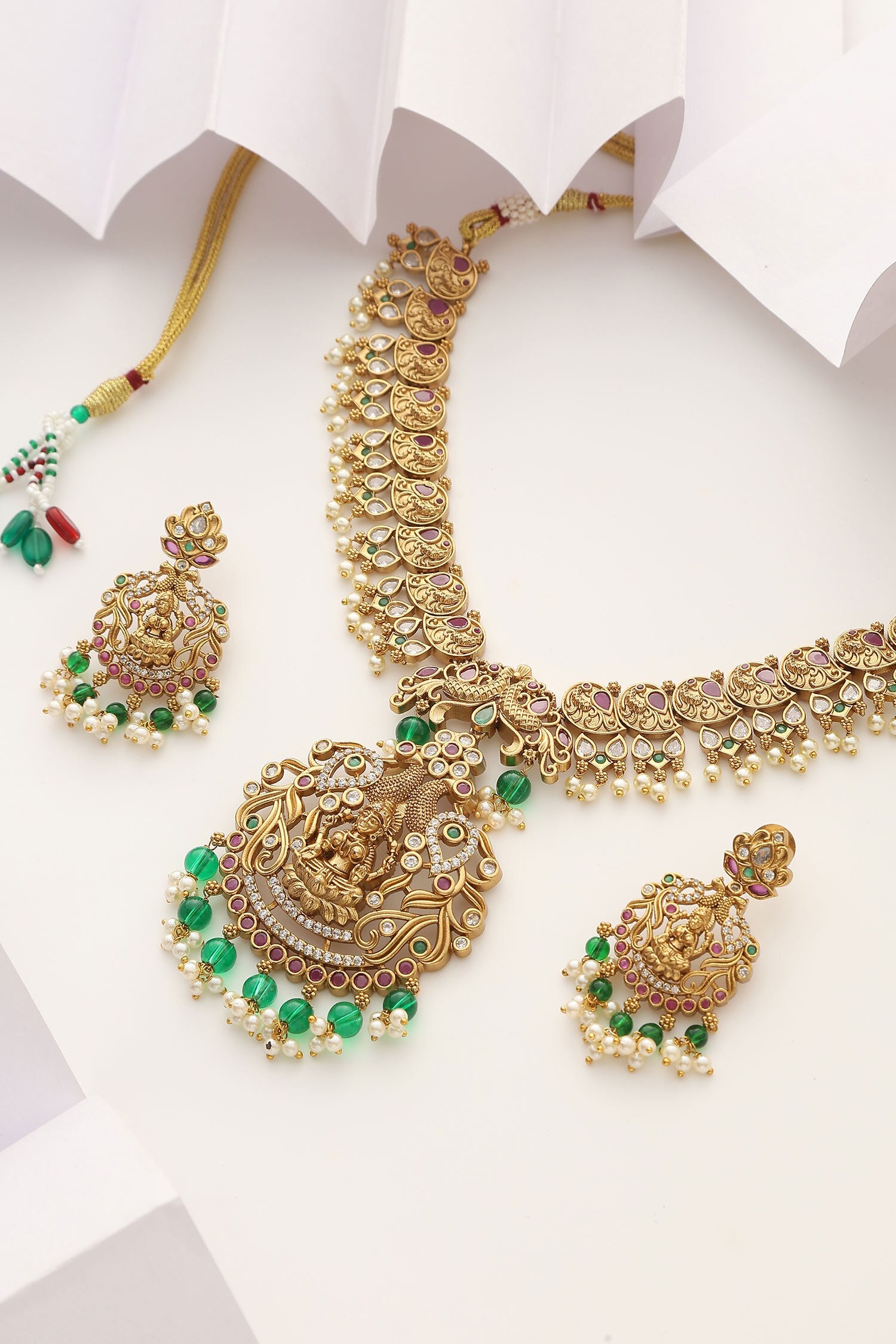 Laxmiji Pearl Tassel Temple Necklace Set 