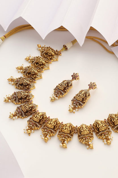 Carved Temple Necklace Set 