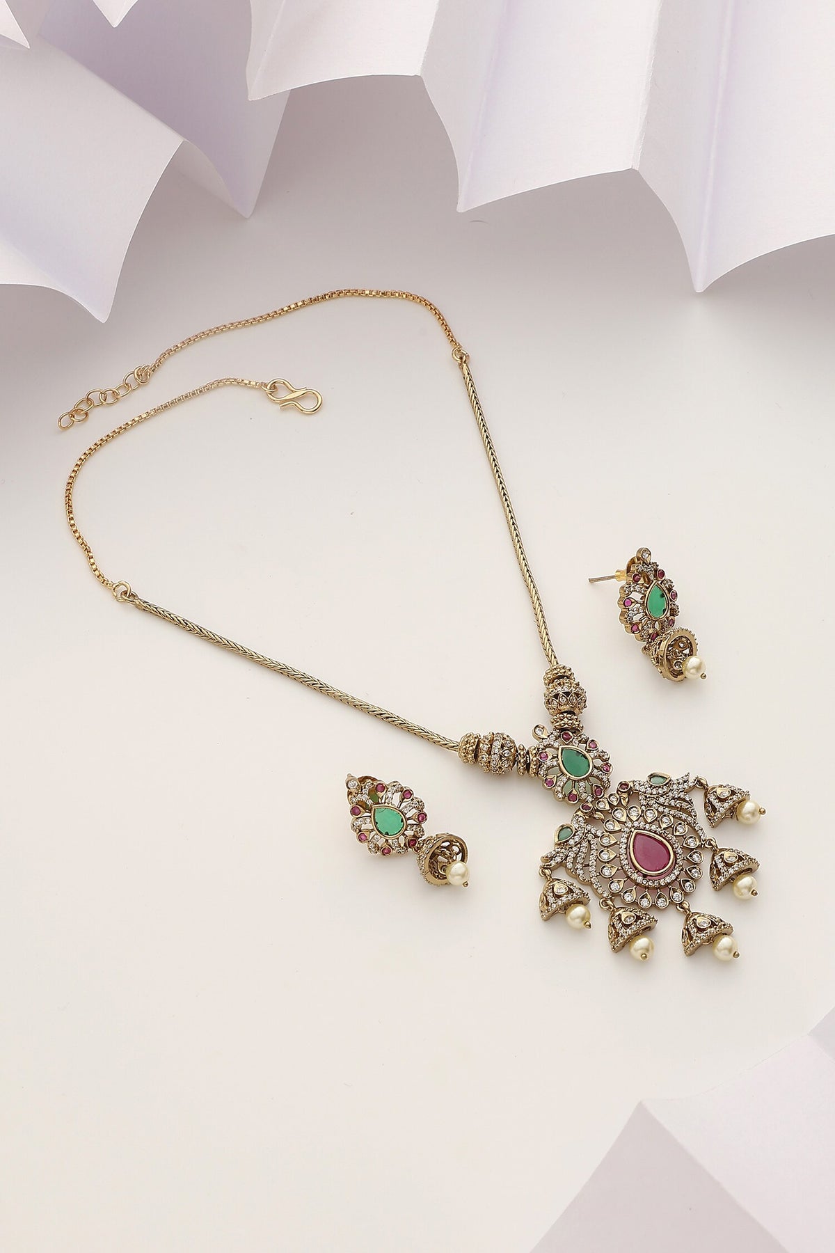Victorian Polki Embellished Necklace Set 