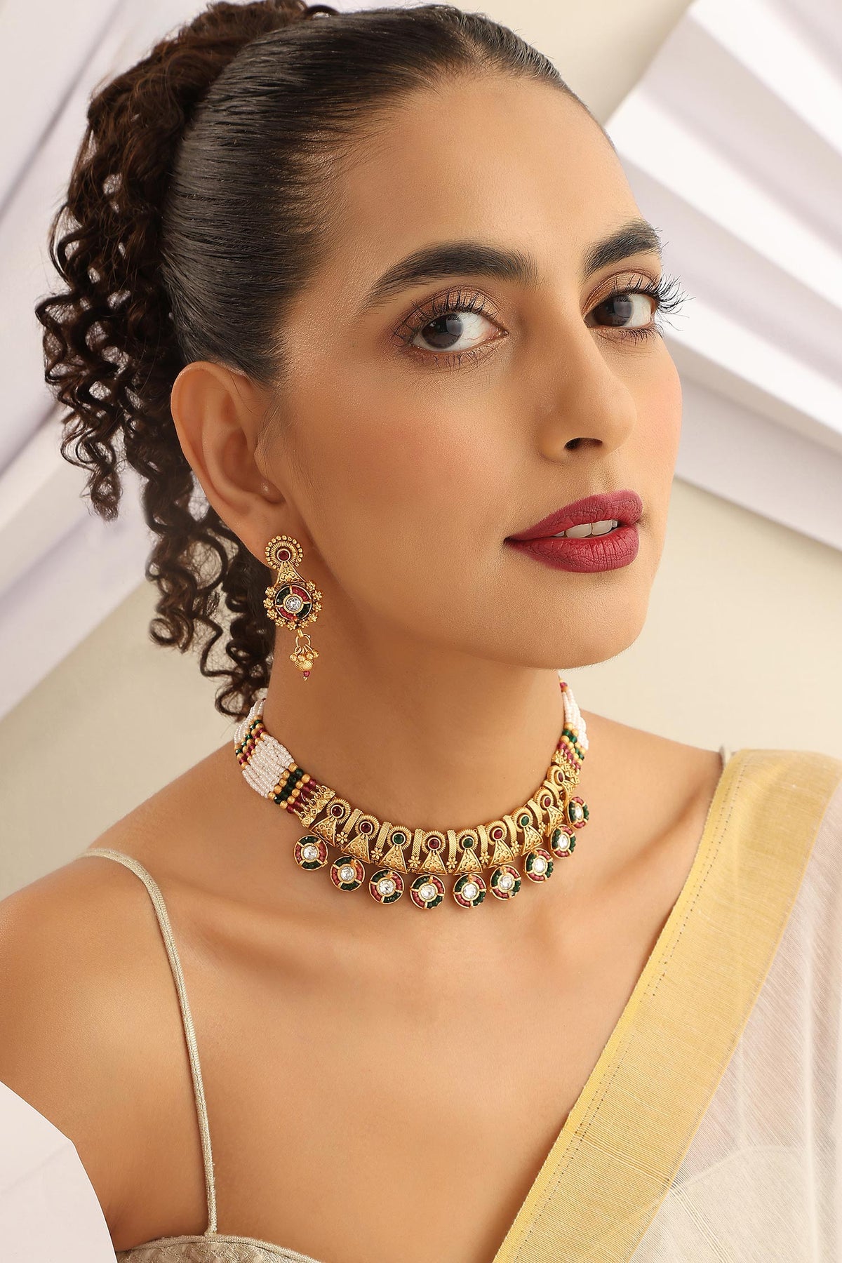 Geometric Stone Embellished Choker Set 