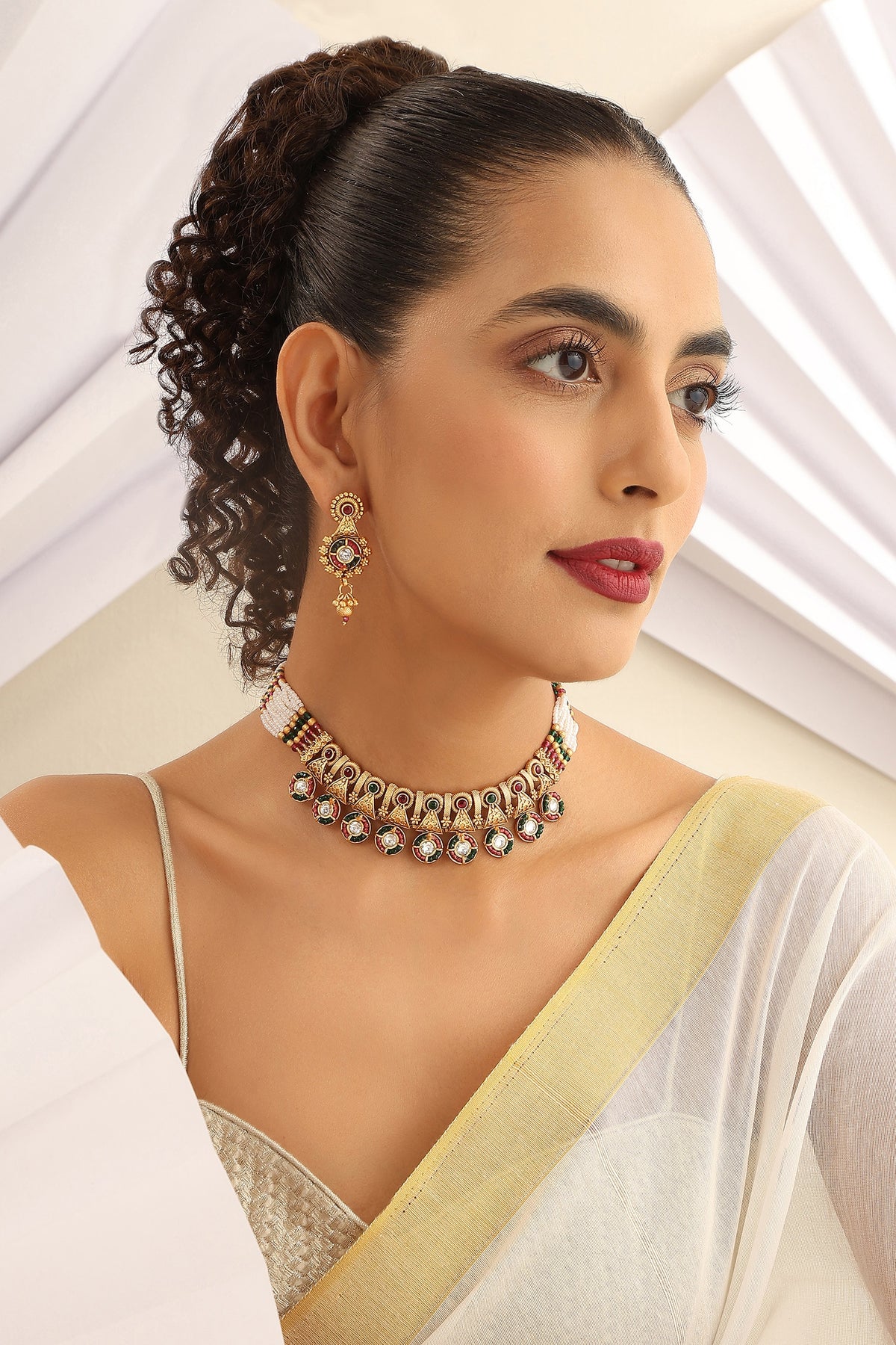 Geometric Stone Embellished Choker Set 