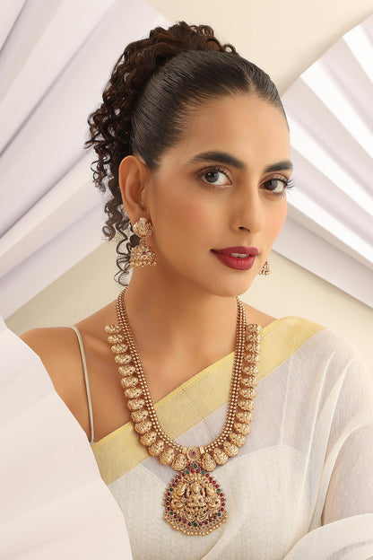 Goddess Carved Long Temple Necklace Set 