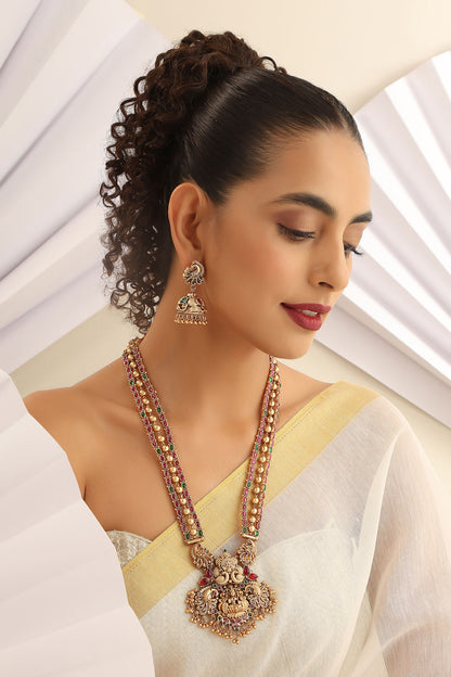 Temple Carved Long Necklace Set 
