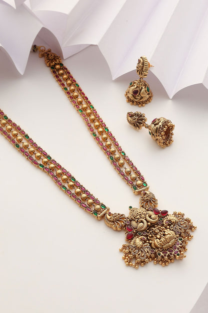 Temple Carved Long Necklace Set 