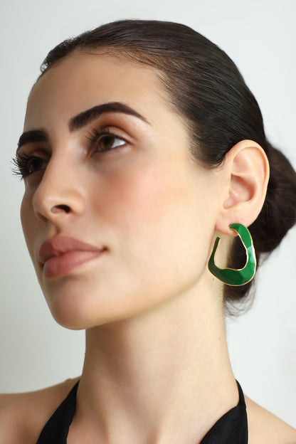Lagoon Enameled Abstract Hoops 