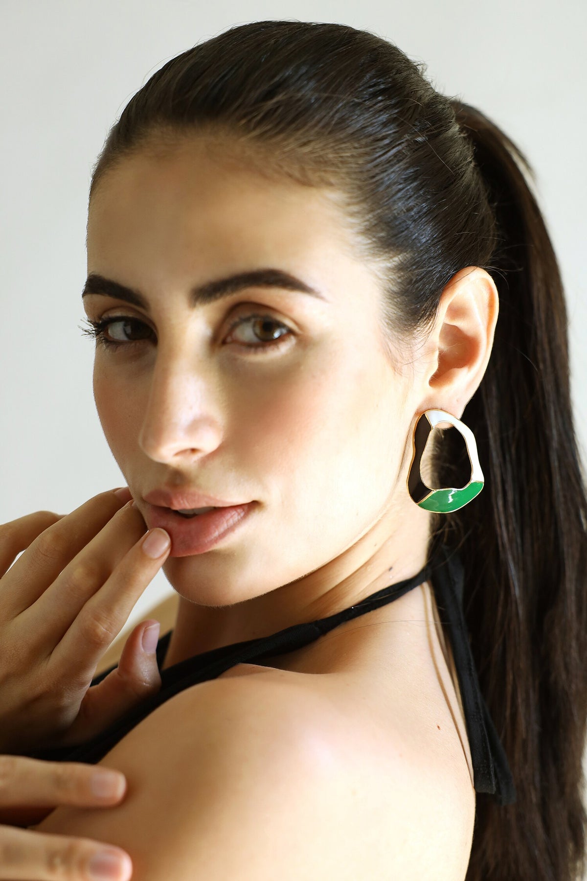 Crest Tri Color Block Earrings 