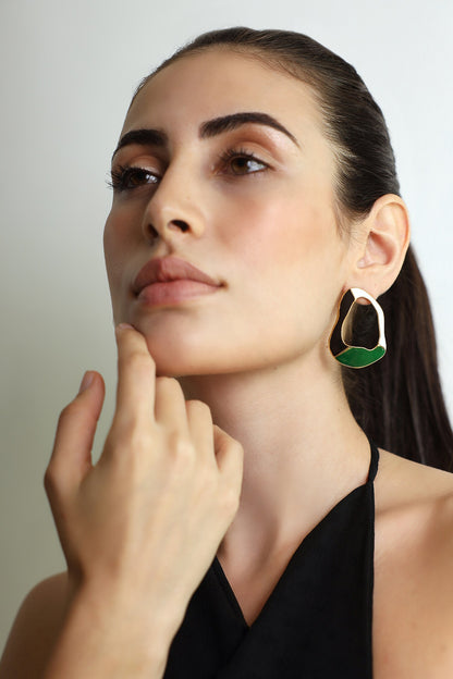 Crest Tri Color Block Earrings 
