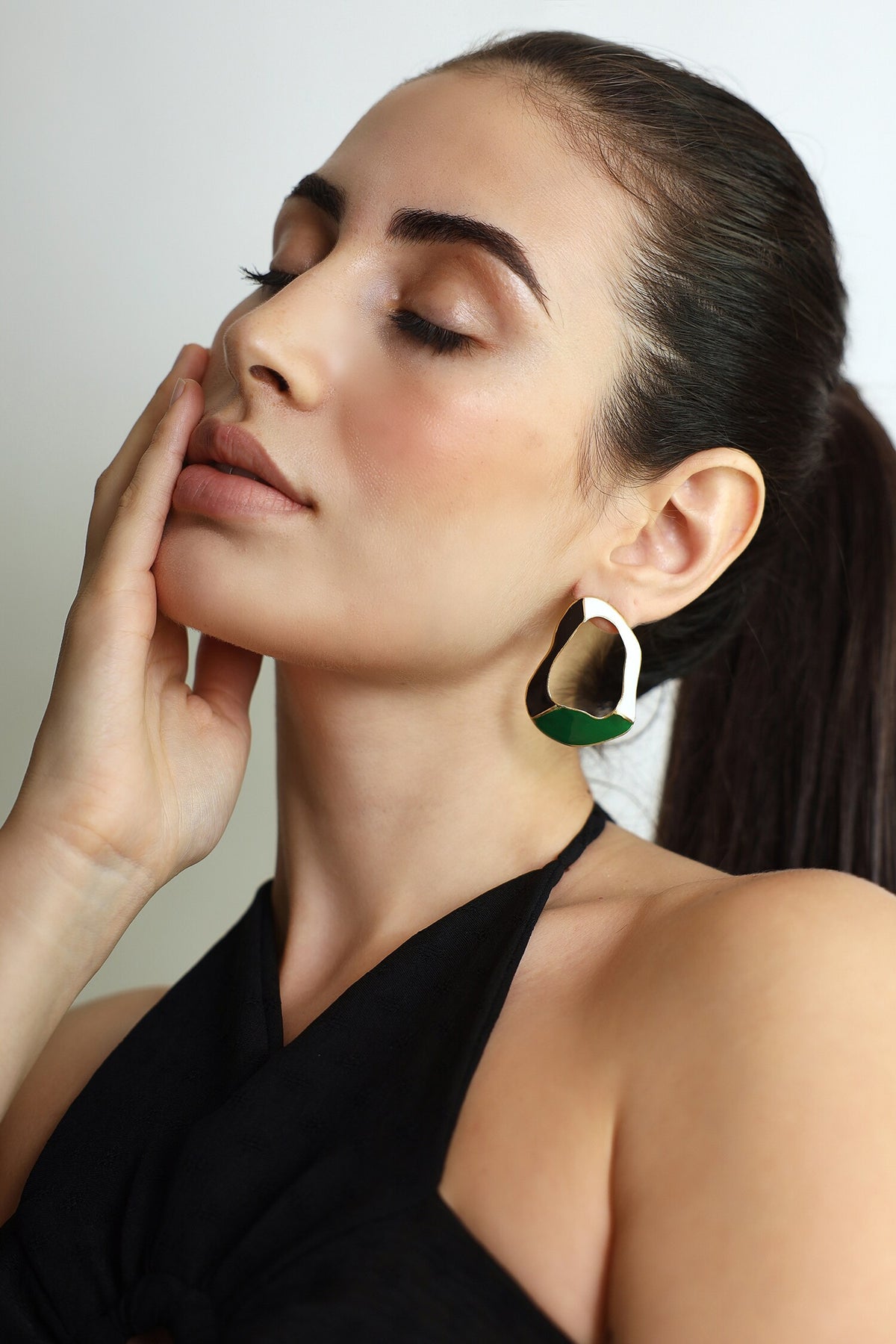 Crest Tri Color Block Earrings 