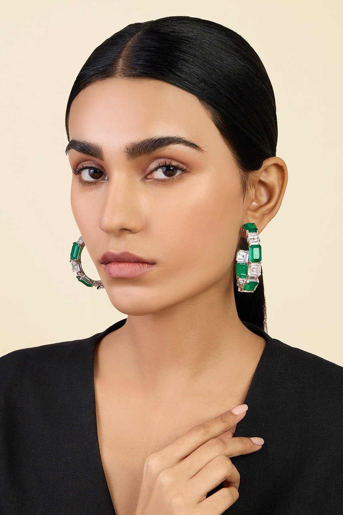 Emerald Baguette Hoops 