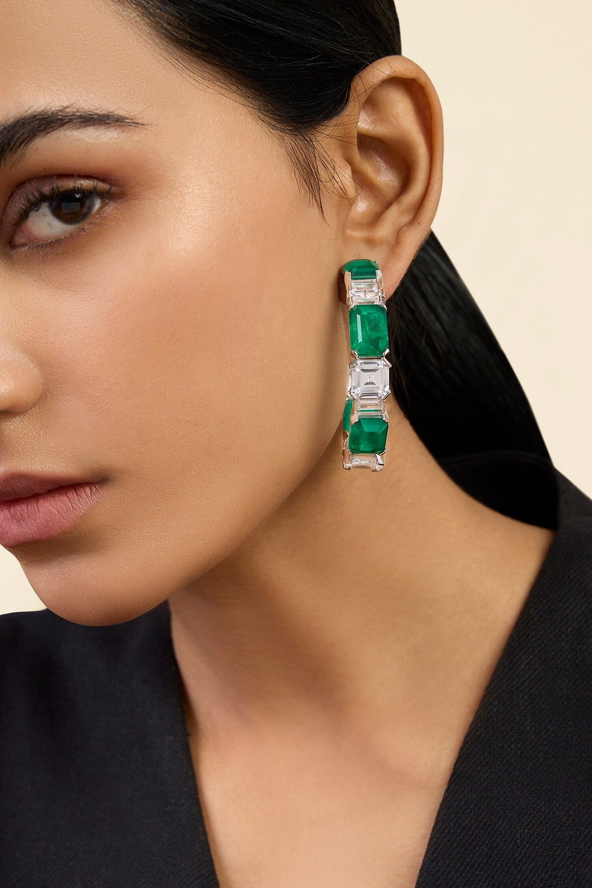 Emerald Baguette Hoops 