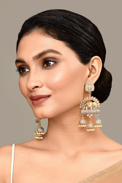 Enamelled Elephant Pattern Jhumkas 