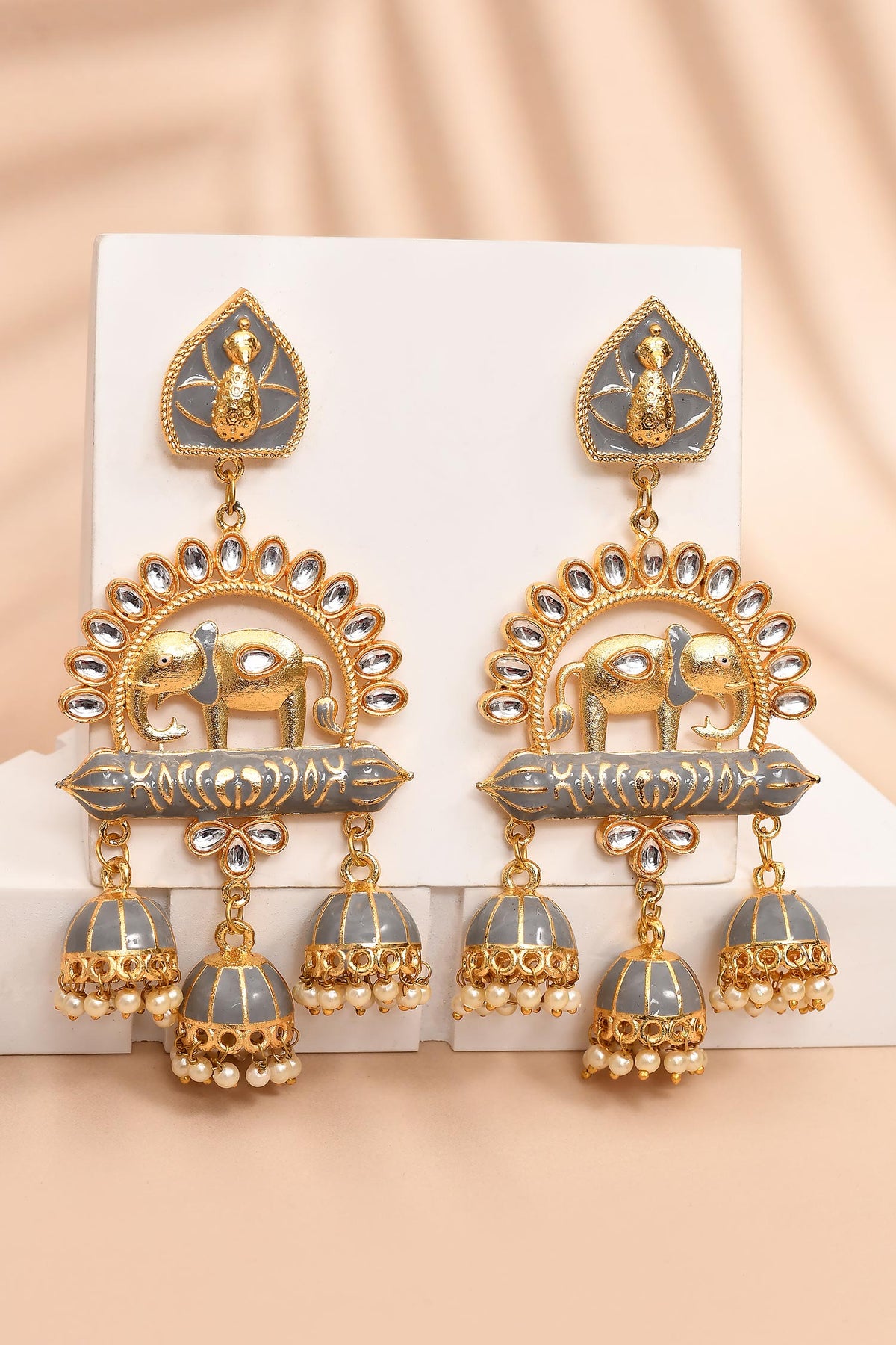 Enamelled Elephant Pattern Jhumkas 