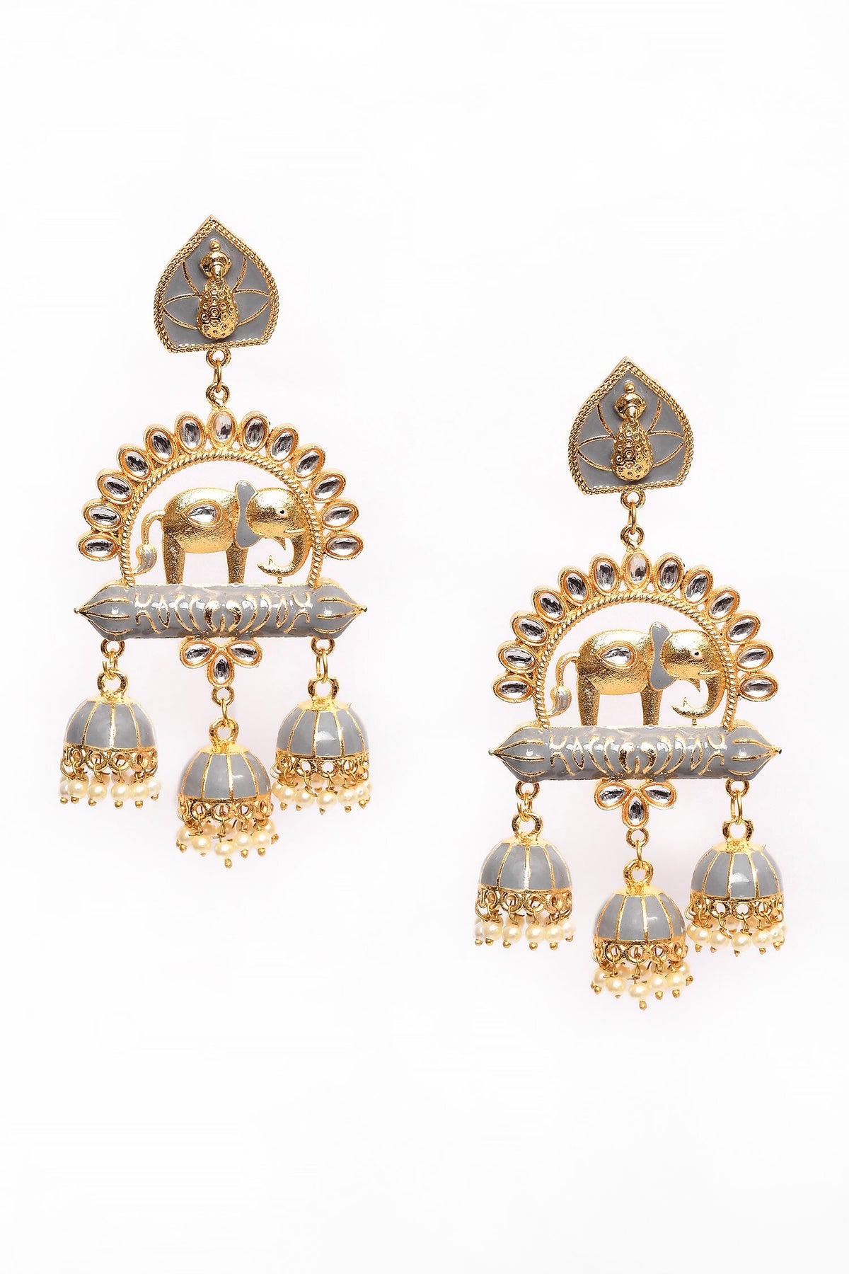 Enamelled Elephant Pattern Jhumkas 