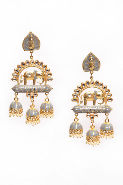 Enamelled Elephant Pattern Jhumkas 