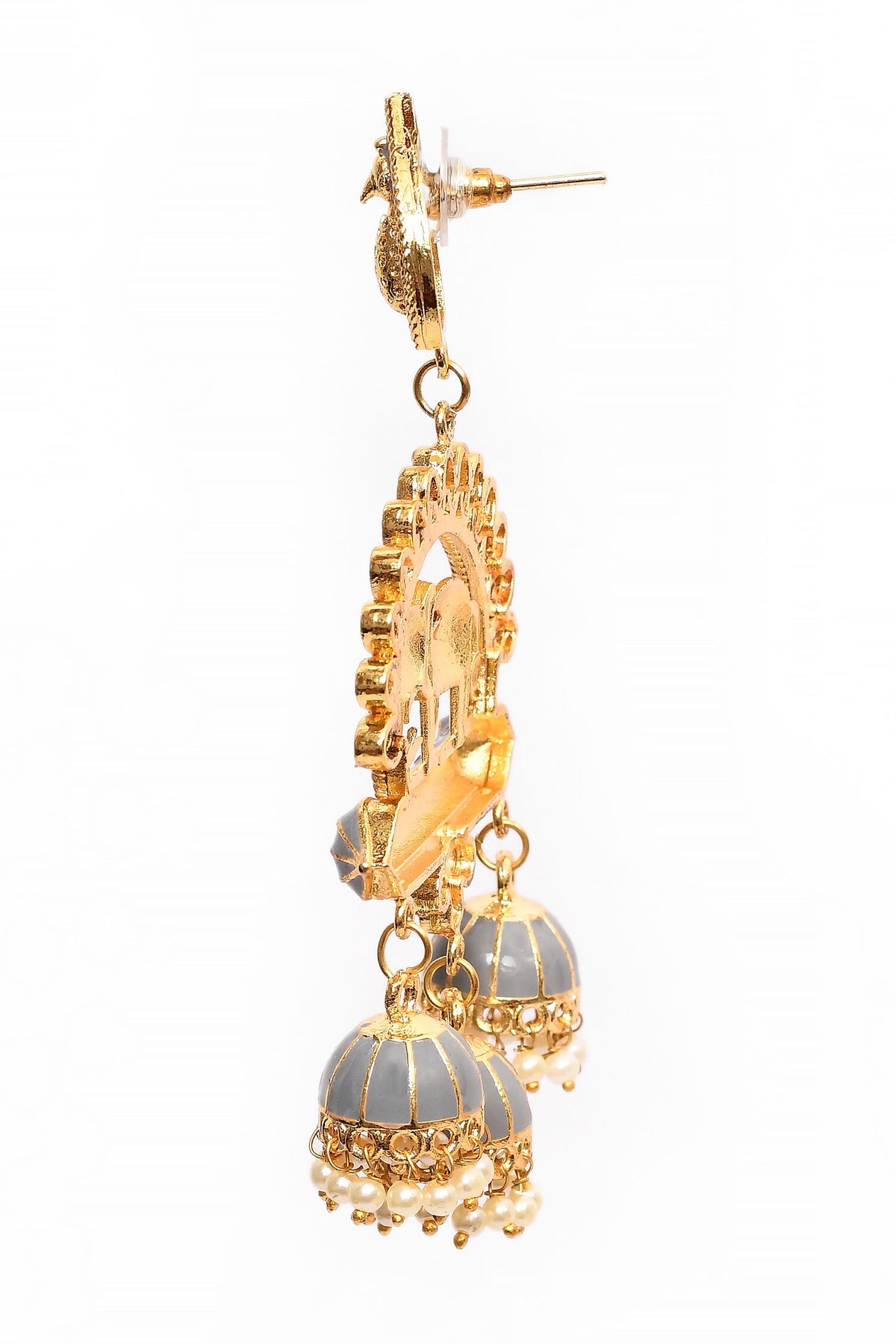 Enamelled Elephant Pattern Jhumkas 