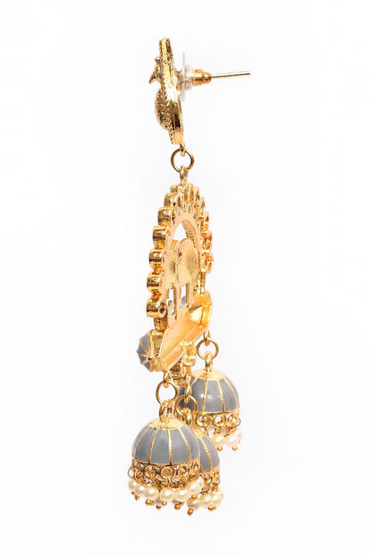 Enamelled Elephant Pattern Jhumkas 