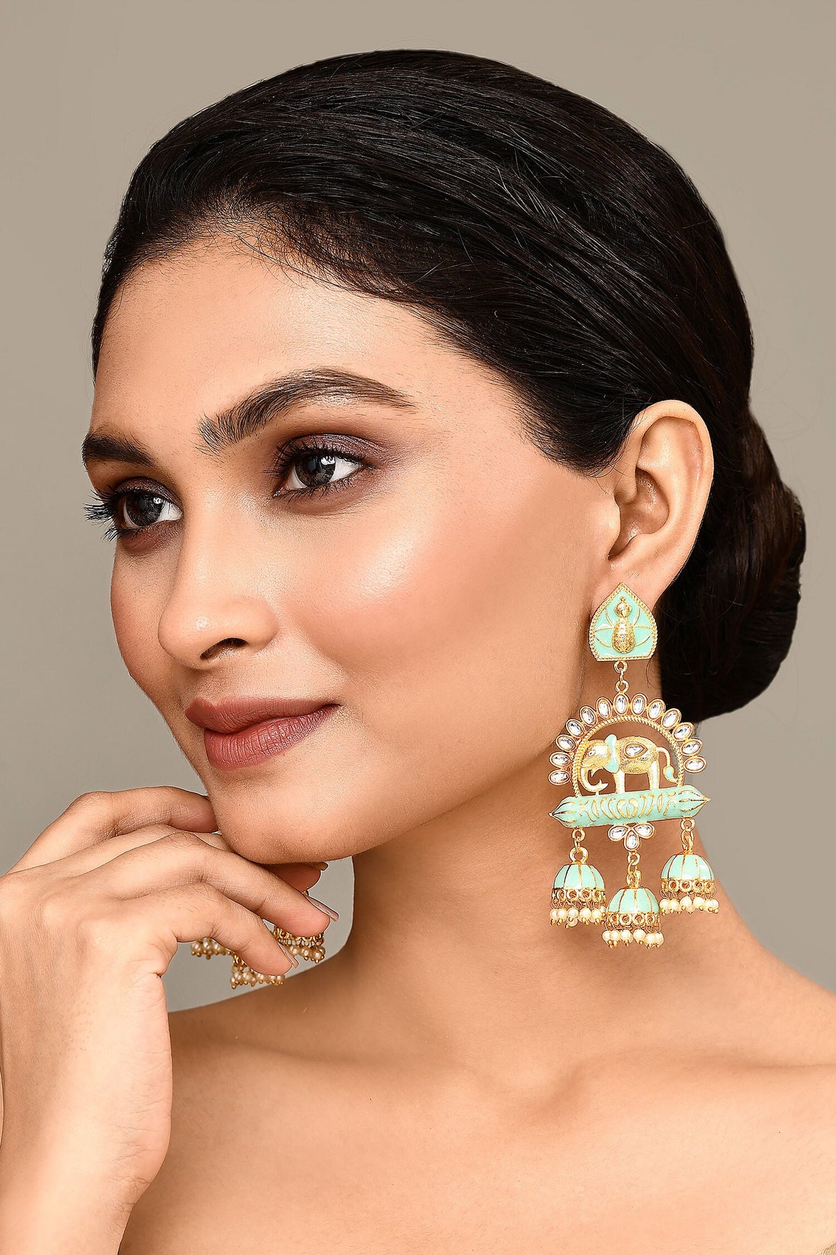 Elephant Pattern Enamelled Jhumkas 