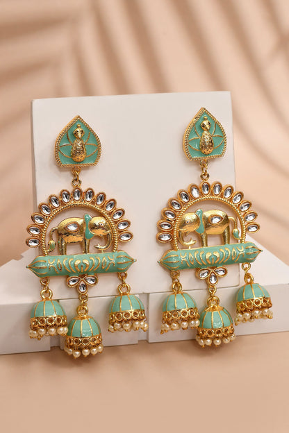 Elephant Pattern Enamelled Jhumkas 