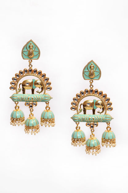 Elephant Pattern Enamelled Jhumkas 
