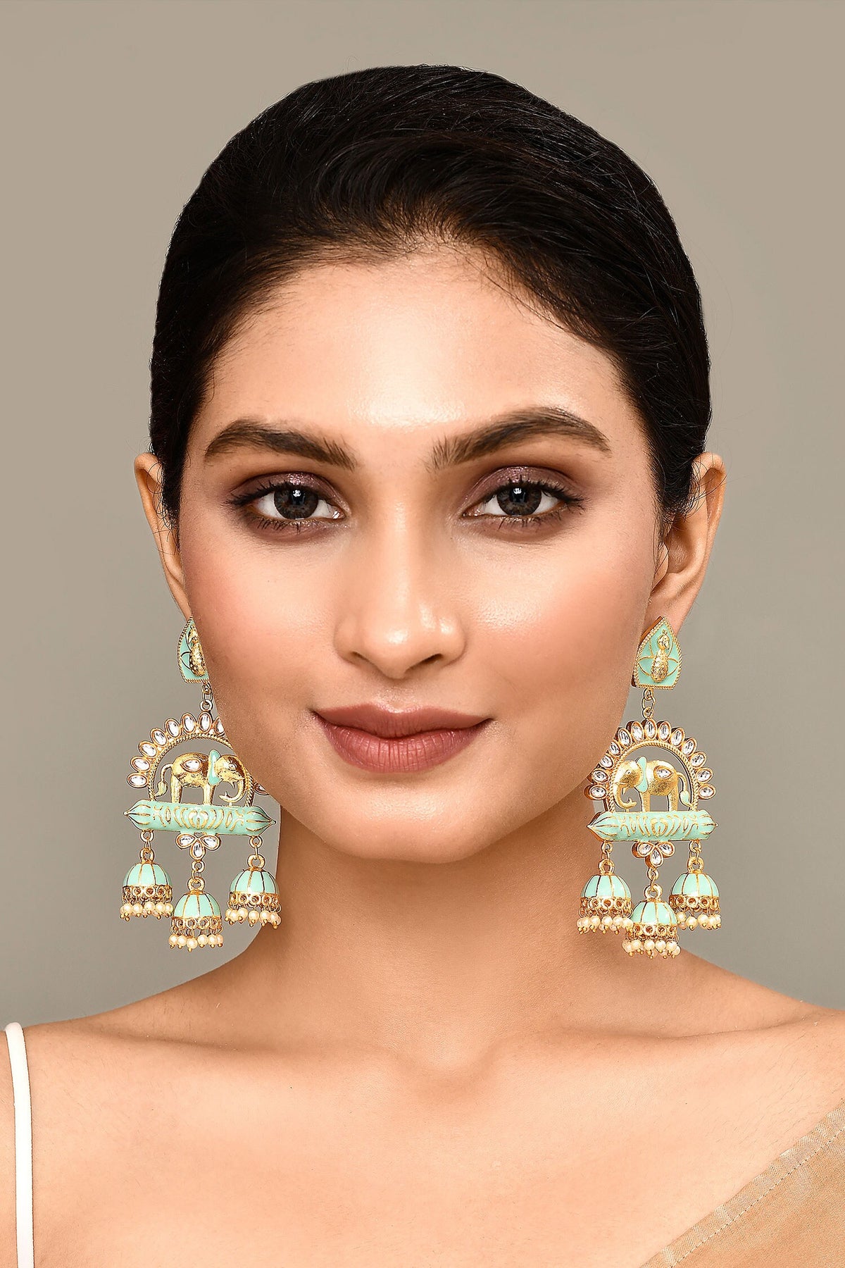 Elephant Pattern Enamelled Jhumkas 