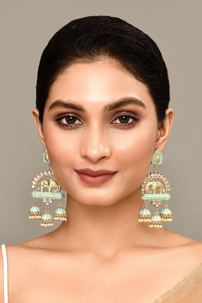 Elephant Pattern Enamelled Jhumkas 