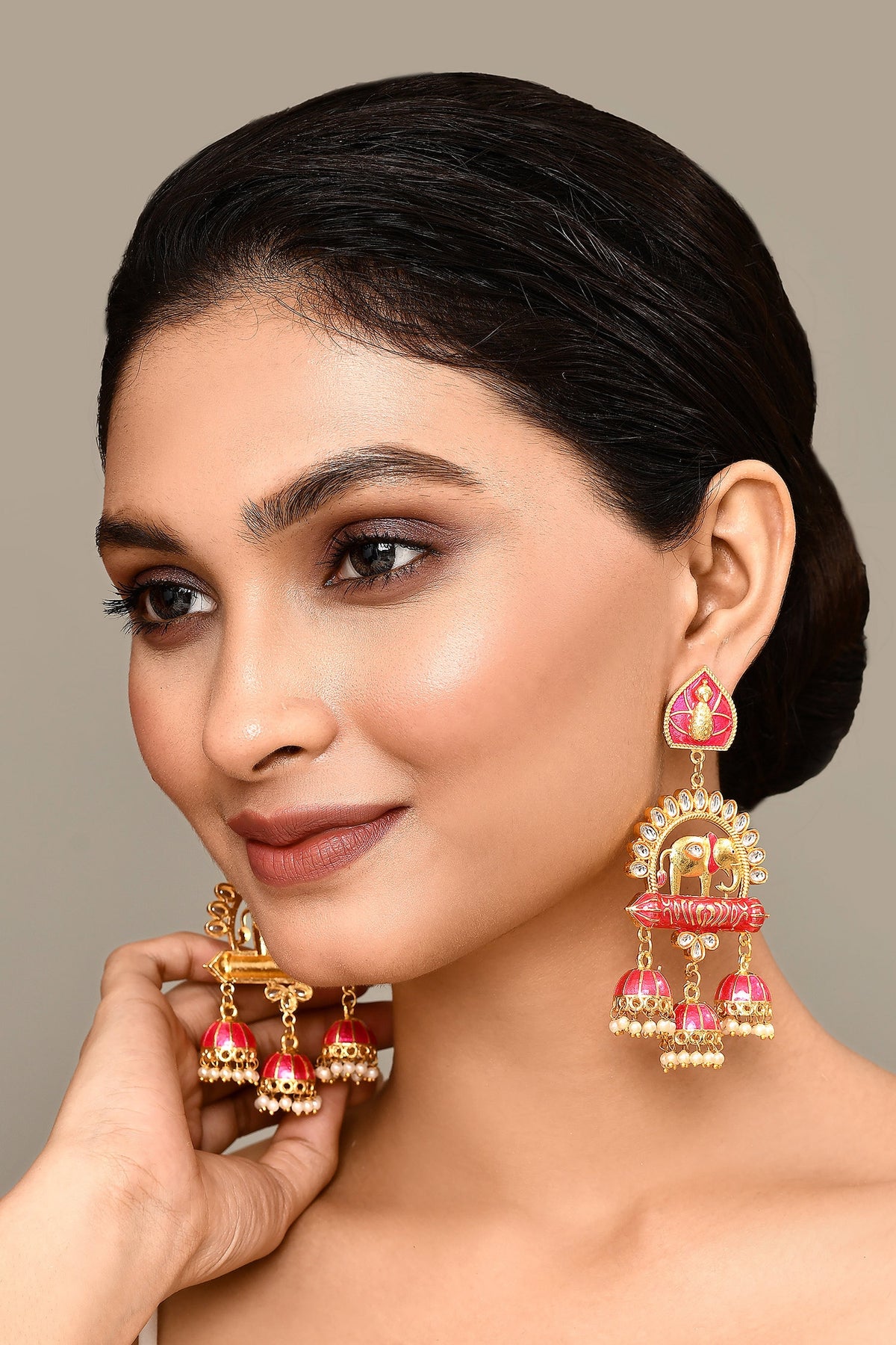 Enamelled Stone Embellished Jhumkas 