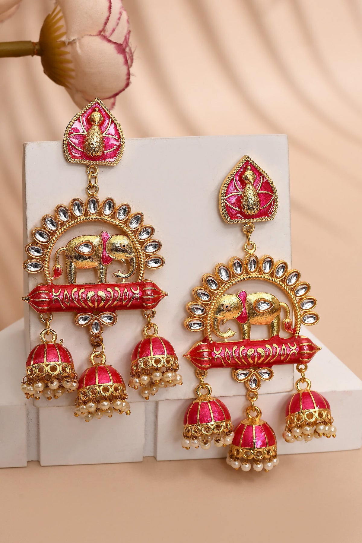 Enamelled Stone Embellished Jhumkas 
