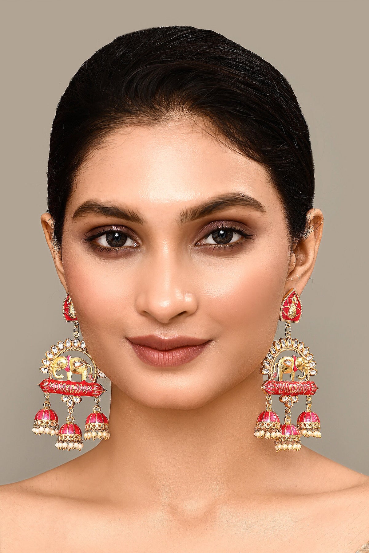 Enamelled Stone Embellished Jhumkas 