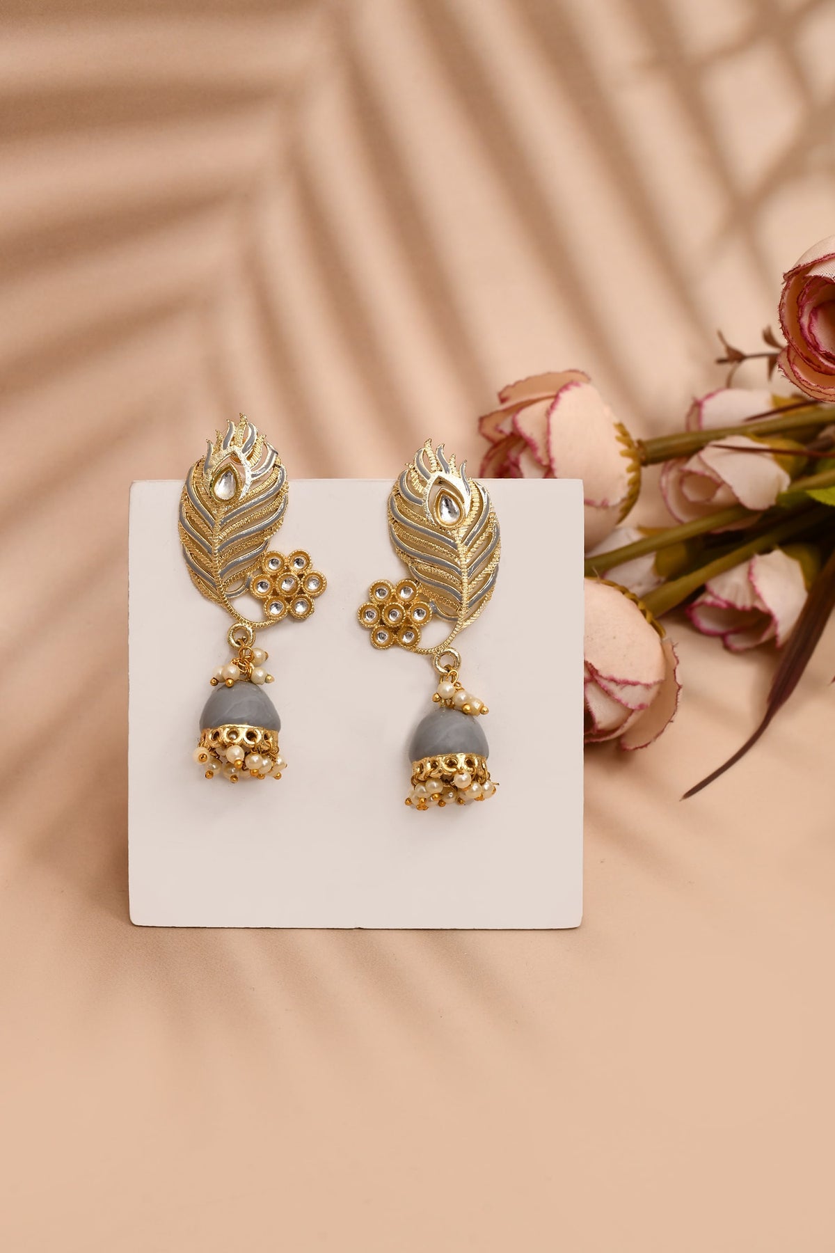 Peacock Feather Enamelled Jhumkas 