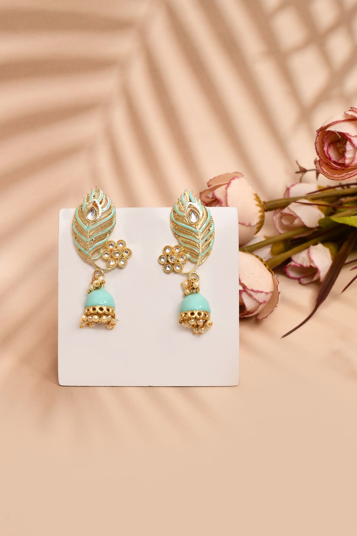 Enamelled Peacock Feather Jhumkas 