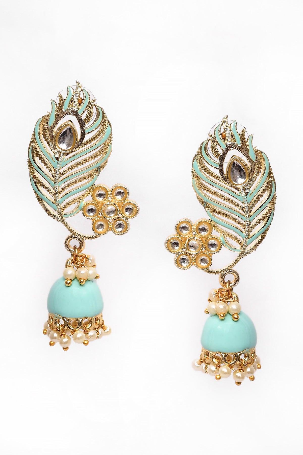 Enamelled Peacock Feather Jhumkas 