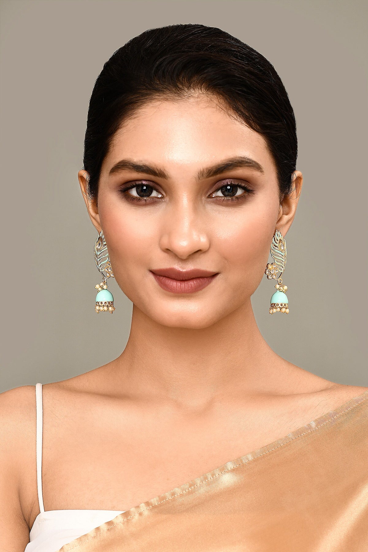 Enamelled Peacock Feather Jhumkas 